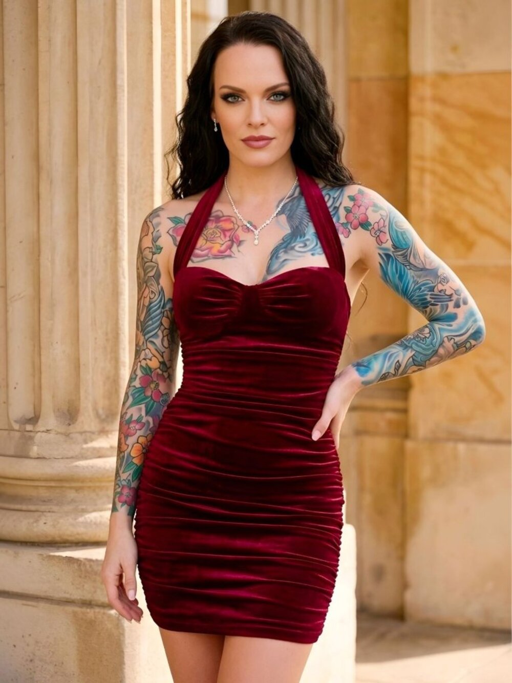 Windsor Luxe ✦ Halter Sweetheart Mini Dress ✦ Velvet Enigma Ruched Bodycon S NWT